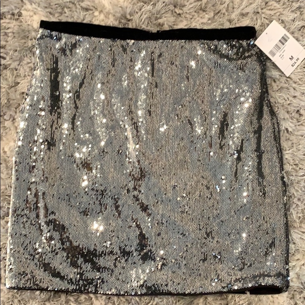 Silver Sequin Mini Skirt